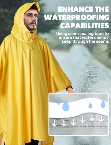 ANYOO Leichter Regenponcho Wasserdichter Regenjacken Ripstop Atmungsaktiver Mehrzweck Regenmantel mit Kapuze Faltbare Schutzdecke Unterschlupf für im Freien Camping Wandern, Gelb, Einheitsgröße