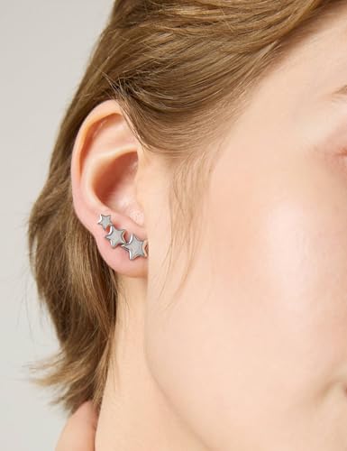 Star Earrings for Women Set 1 Pairs 316L Stainless Steel Hypoallergenic Earrings Star Climber Stud Earrings Set (Silver/Gold/Rose Gold)3
