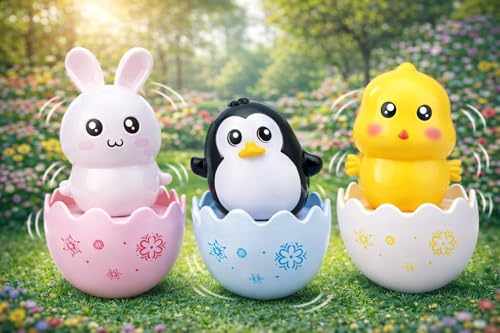MOPANIRAJ Baby Tumbler Toys 2 Pcs Set, Penguin Chick Bunny Roly-Poly Wobbler, Self-Balancing ABS Rattle, Educational Sensory Development Toys for Infants and Toddlers