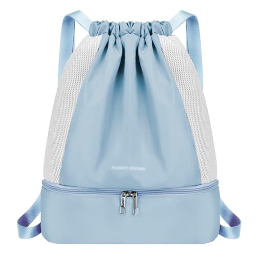 Bolsa Cordão Esportiva Feminina Mochila Treino Academia Bolso Extra Tenis (Azul Claro)