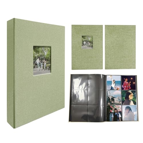 「Usumairu」ましかくアルバム 大容量 真四角写真 6面ポケット480枚 40ページ 見開き12枚 はがき収納 黒台紙 窓付き 生地張り表紙 横入り収納 フォトアルバム 卒業記念集 赤ちゃん写真集 結婚式 誕生日 プレゼント(グリーン)