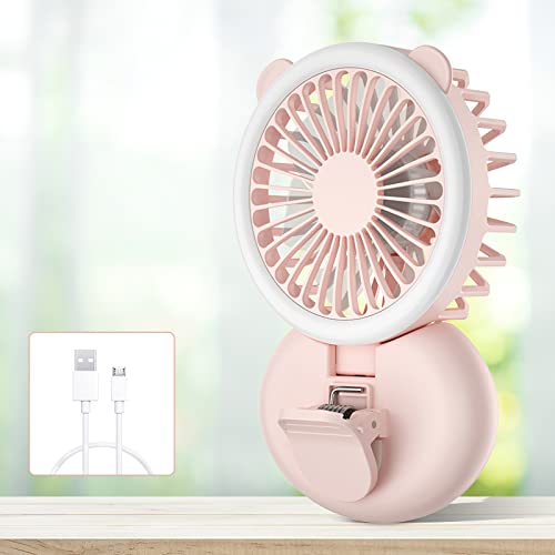 Tragbarer Ventilator, wiederaufladbar mit Clip USB-betriebener Clip-on-Lüfter, batteriebetriebener Schreibtischventilator, Clip-on-Lüfter mit LED-Licht, 3 Geschwindigkeiten, verstellbare Neigung Cover