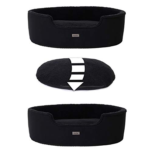 lionto Hundebett mit Wendekissen und waschbarem Bezug, formstabiles Hundekörbchen mit Anti-Rutsch-Noppen, 83x63 cm, kuscheliges Heimtierbett für Hunde und Katzen mit Plüsch, schwarz