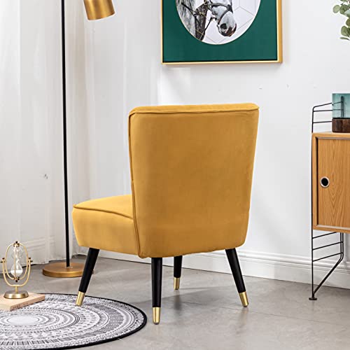 Sillón Armazón Madera Tapizado Terciopelo Dorado miniatura 6