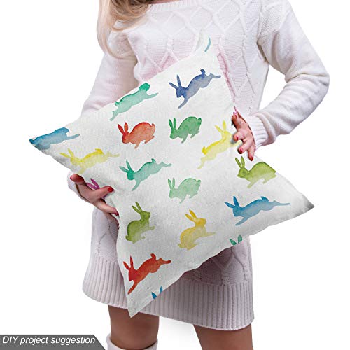 Image of Lunarable Paint Fabric by The Yard, Rabbits in Different Poses Jumping Running Bunnies Happy Easter Paintbrush Art, Decorative Fabric for Upholstery and Home Accents, 5 Yards, Green Red