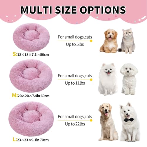 DONWEI Katzenbett Flauschig, Donut Kissen Hundebett, Flauschig Weiches Katzenkissen Rund, Waschbar Plüsch Katzenkorb, Katzenkörbchen, Katzencouch für Kleine Hunde und Katzen(50cm, Rosa)