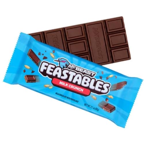 Mr.Beast Feastables Milk Crunch Chocolate With Rice Puffed Smoothness Delicious Texture Bar 60gm New Pack (IMPORTED)
