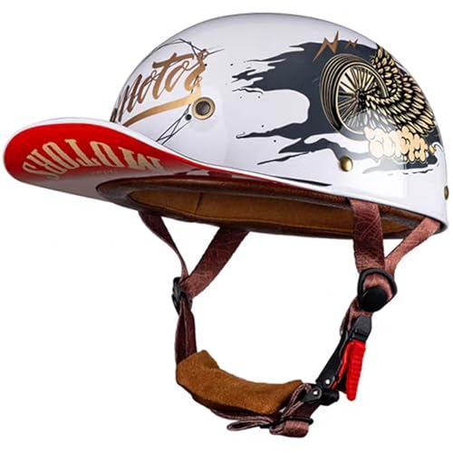 Image of Baseball Motorcycle Half Helmet DOT Approved for Adults Universal Hat Style Helmet with Adjustable Quick Release Buckle Fits Bicycle Cruiser Scooter