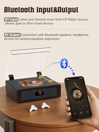 Image of CD Player with Built-in Speakers Bluetooth Retro Portable CD Players for Home Music Player with Remote Control Headphone Jack (Walnut Brown with LCD Screen)
