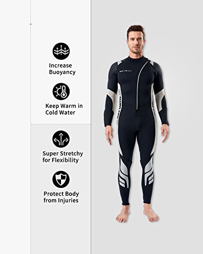Image of Seaskin Wetsuit Men Women 3mm Neoprene Full Body Diving Suits Front Zip Wetsuit for Scuba Diving Snorkeling Surfing Swimming (Mens Black+Gray, Large)