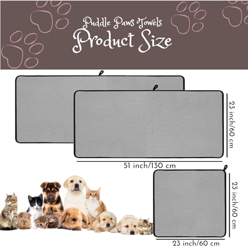 3 Pack ‘Puddle Paws Dog Towels’, 2 Large (51×23 inch) & 1 Small (23×23 inch) Luxury 800 GSM Plush Microfiber Pet Towels for Bath, Shower, Grooming, Swimming, and Travel by Keystone 3 Pack ‘Puddle Paws Dog Towels’, 2 Large (51×23 inch) & 1 Small (23×23 inch) Luxury 800 GSM Plush Microfiber Pet Towels for Bath, Shower, Grooming, Swimming, and Travel by Keystone