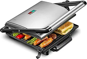 GIONEE brings 2000W Jumbo Grill Sandwich Maker & Toaster | Large 4-Slice Panini Press, Non-Stick Plates, Stainless Steel (Silver)