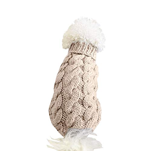 Hundepullover, Winter Warmer Hundepullover Kleine Hunde Rollkragen Strickpullover Hunde Pullover Weich Hundekleidung Hundepulli Hund Kleidung für Kleine Mittelgroße Hunde und Katzen (Beige, M)