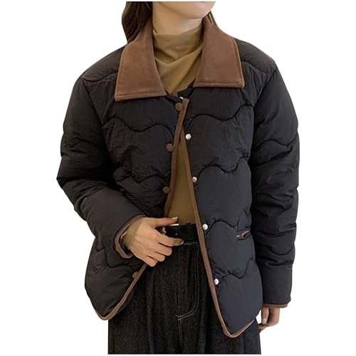 Womens Lightweight Quilted Jacket Casual Padded Puffer Button Lapel Jacket Coats with Pocket Ladies Winter Warm Coats