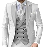 Wangyue Men Tuxedo Suit Set Slim Fit Wedding Suits for Men White and Silver Prom Tuxedo 40