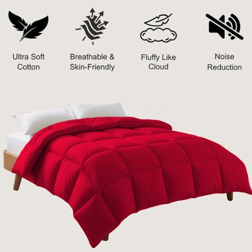 Image of Full Size Comforter Set - All Season Down Alternative Bedding Comforter Set - Quilted Duvet Insert with Corner Tabs - Box Stitched Blanket - Breathable, Soft - Red