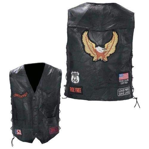 Black Diamond Plate Rock Design Genuine Buffalo Leather Biker Vest