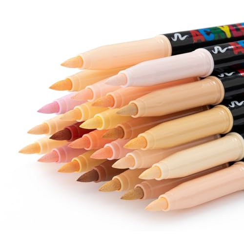 EliLunar 24 Skin Tones Colors Art Markers, Acrylic Paint Pens with Soft Brush Tip, Quicky Dry for Wood, Glass, Fabric, Illustration Sketching, Drawing