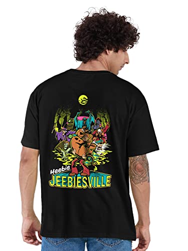 Image of The Souled Store Men Official Scooby Doo: Jeebiesville Black Printed Oversized T-Shirts