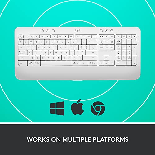 Image of Logitech Signature K650 Comfort Full-Size Wireless Keyboard with Wrist Rest, BLE Bluetooth or Logi Bolt USB Receiver, Deep-Cushioned Keys, Numpad, Compatible with Most OSPCWindowMac - Off White.