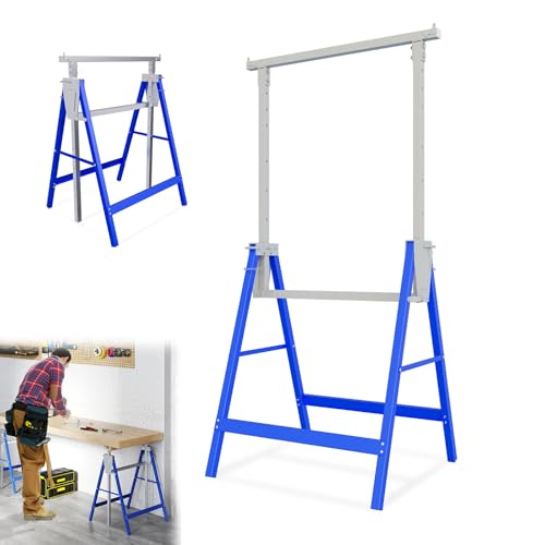 YRHome Juego de 2 caballetes de trabajo de 7 alturas, altura regulable, 80 – 130 cm, soporte de metal, hasta 400 kg