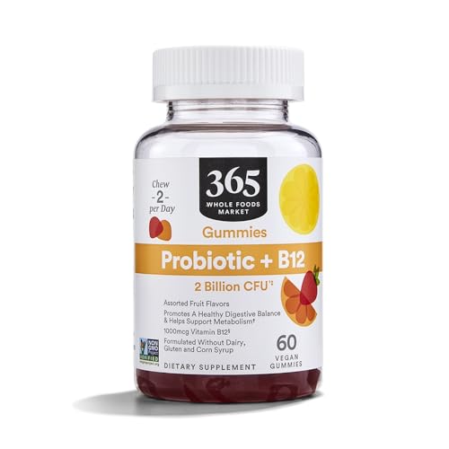 365 by Whole Foods Market, Probiotic + B12 Gummies 2 Billion CFU, Assorted Fruit Flavors, 60 ct