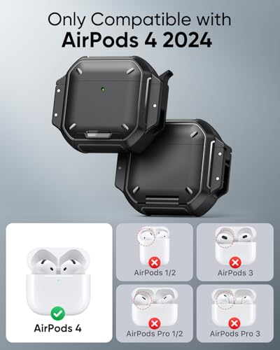 Image of MoKo for AirPods 4 Case Cover with Lock, Waterproof, Black | Secure Lock, IP68 Waterproof, Military‑Grade Shockproof, Keychain, Phone Stand, Cleaner Kit