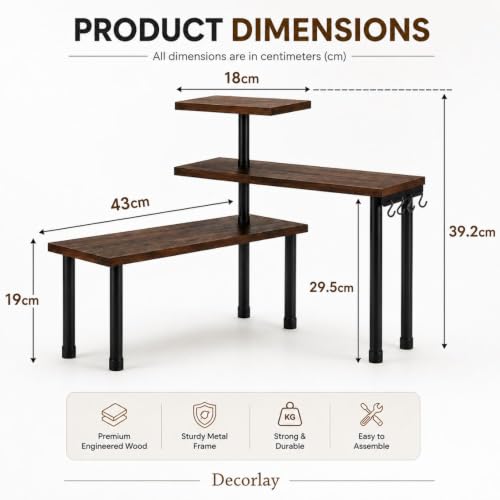 Image of Decorlay 3 Tier Corner Shelf Organizer Rack, Engineered Wood Kitchen Storage Stand for Spice Jars, Oil Bottles, Staircase Rack