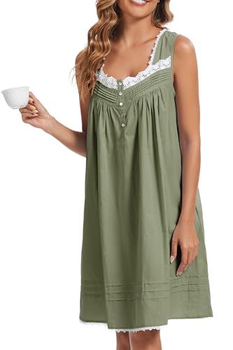 Image of AVIIER 100% Cotton Nightgowns for Women Sleeveless Night Gown with Pockets