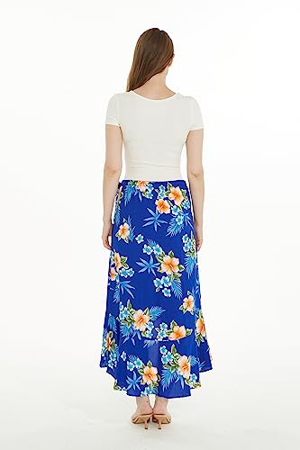 Women's Hawaiian Luau Wrap Ruffle Skirt in Hibiscus Blue2