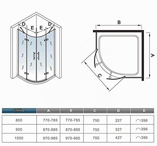 Cabina de ducha semicircular mamparas de baño 6mm cristal templado Curva Italiana 80x80cm