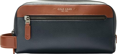 Cole Haan Men's Toiletry Bag - Damon Travel Dopp Kit, Navy Blazer/New British Tan