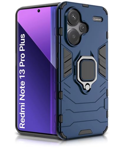 Image of WOW IMAGINE Shock Proof Back Case Mobile Cover for Xiaomi Mi Redmi Note 13 Pro Plus 5G | Back Cover Case (Tough Armor | Hybrid PC + TPU | Ring Holder & in-Built Kickstand | Blue)