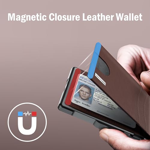 Image of umoven Wallet for Men - Slim Leather RFID Blocking Bifold Minimalist Wallet with Metal Pop-Up Card Holder, Money Clip, Credit Card Slots - Men's Wallet, Chocolate Brown