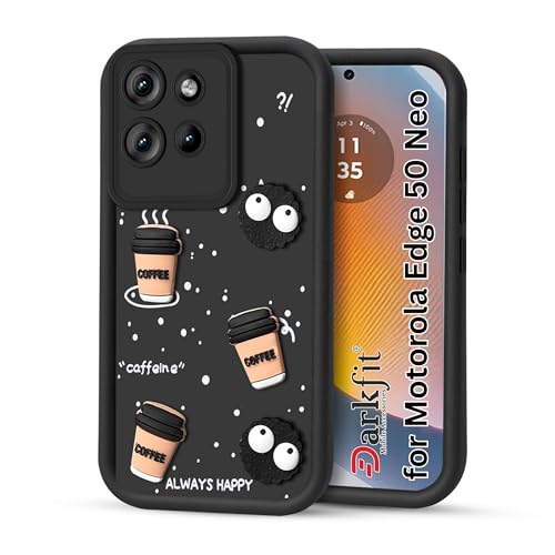 Image of Back Case Cover Compatible with Motorola Edge 50 Neo | Cute Fun Cartoon Ball 3D Coffee Silicone Case | Body Protection | Camera Protection | Shock Proof | Color Black | Pack of 1
