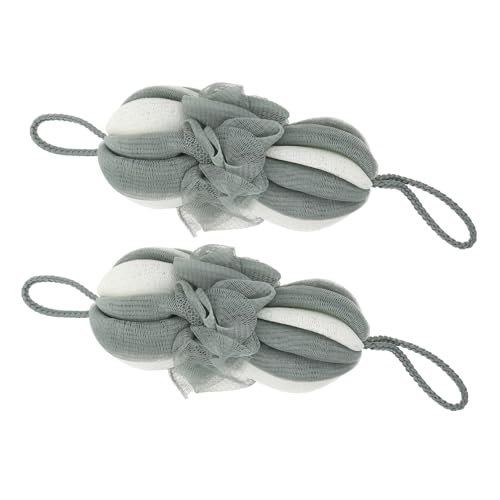 COLLBATH 2 piezas Pelotas de Baño Largas para Limpieza de Espalda Esponjas Decorativas Verde y Blanco Rica Masaje Suave para Ducha y Secado Rápido