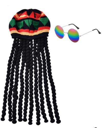 PROMOTED TO BIG SISTER Rasta Hat with Black Dreadlock Wig Sunglasses for Women Jamaican Costume Halloween Accessories (Three style)
