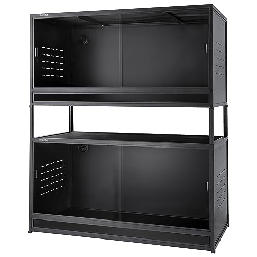 PVC Reptile Enclosure Space Efficient 44''x20''x20'' Stackable ToxiRium Large Reptile Terrarium 76 Gallons for Bearded Dragon Lizard Snake, Breeding Vivarium with Sliding Doors Lock-2pcs with spacers