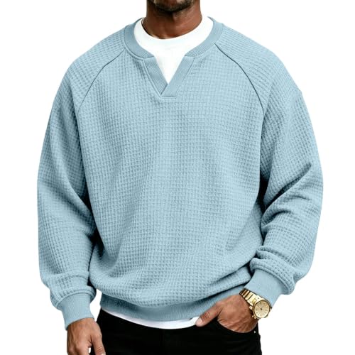 Mens Waffle Shirt Long Sleeve Plus Size Textured V Neck Thermal Work Shirts - image 5
