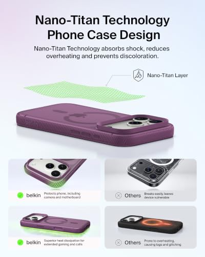 Image of Belkin Grip Case for iPhone 18 Pro / 17 Pro, MagSafe & Qi2 Compatible, Up to 2m Military-Standard Drop Protection, Anti-Slip Grip, Nano-Titan Technology, Camera Control, Burgundy