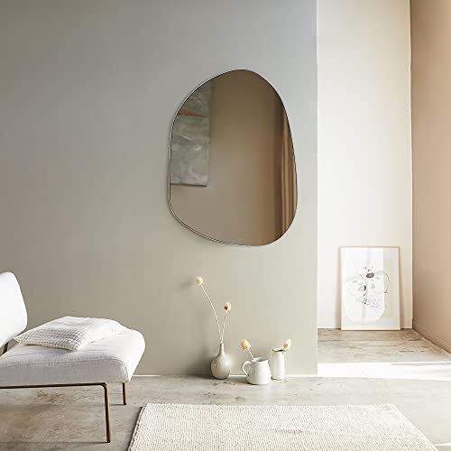 Vana Nala 22 X 30 Brushed Nickel Asymmetrical Mirror Irregular Mirror Wall Mounted Accent Metal Framed Decorative Mirror For Bathroom Vanity, Entryway Or Living Room #TOP3