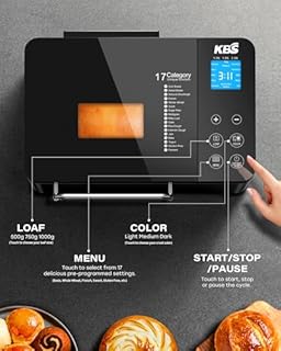 KBS Premium 2LB Convection Bread Maker Dual Heaters, 710W Stainless Steel 17-in-1 Bread Machine Healthy Ceramic Pan, Nut Dispenser,Touch Panel, 3 Loaf Sizes 3 Crust Colors, 15H Timer,Low Noise,Recipes