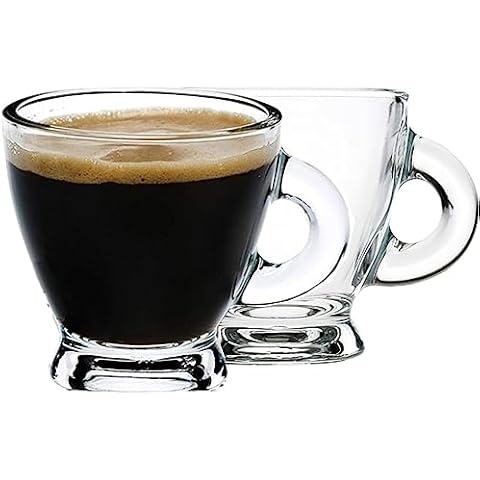 BOHEM'S Espresso Cups, 3.2 oz Small Demitasse Clear Glass Espresso Drinkware, Set of 2, Espresso Shot Glasses, Clear Expresso Coffee Cups, Tazas de Cafe Expreso Cover
