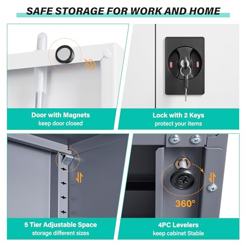 Image of Wide & Deep Metal Storage Cabinet with Shelves,72 inch Tall Garage Storage Cabinet with Lock,Gray White Metal Cabinets with Locking Doors,Large Steel Lockable Cabinets for Home,Office,Shop,Garage