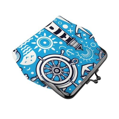 Pu Leather Buckle Coin Purse Maritime-Nautical-White Girls Kiss-Lock Change Purse Wallets3