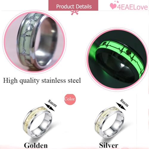 ECG Dark Luminous Couple Rings Customize His Her Promise Heartbeat Glowing Rings Wedding Bands Titanium Stainless Steel Silver Golden 5
