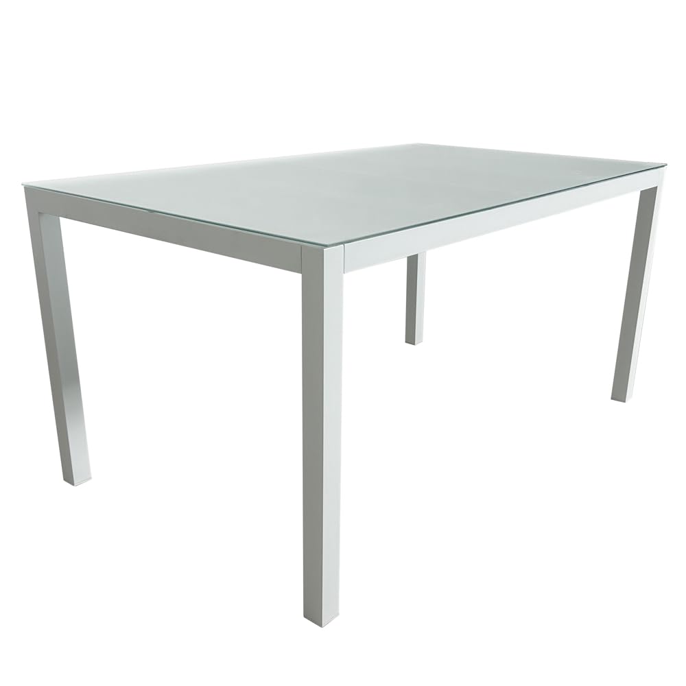 MOMMA HOME Mesa Jardin Aluminio y Cristal Templado - Mesa Rectangular de Exterior - Aire Libre Medidas 150x90x74H cm (Blanco)