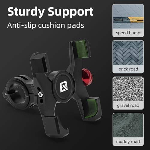 Image of ROCKBROS Aluminum Bike Phone Mount for 4.7-7.1 inch Phones | Four-Corner Protection,One-Twist Adjustment,Open Charging Access, Fits 22.2 /25.4 /31.8mm Handlebars,Two Mount Options