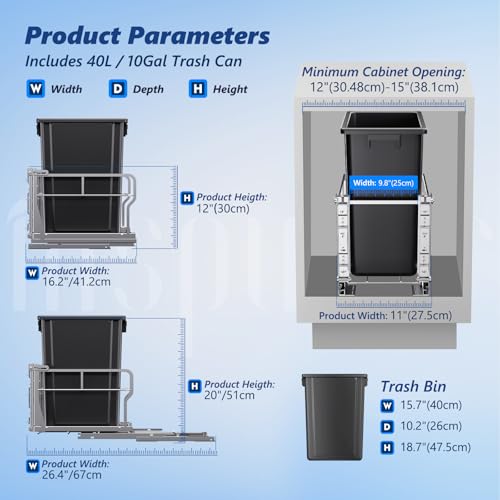 Image of Insputer Pull Out Trash Can Under Cabinet with Tiltable 10 & 10 Gal Garbage bin, Under Sink Trash Can Kit for Kitchen, Easy to Take Out Bin, Requires Minimum Cabinets Opening 12 inch W X 18 inch D