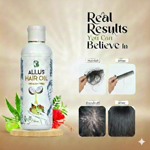Image of Allus Hair Oil - Natural Hair Growth Oil for Men & Women | Reduces Hair Fall & Dandruff | Promotes Thick, Long Hair | Herbal Formula | Coconut Oil 200 ml
